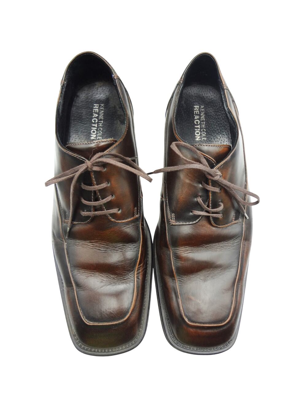 Vintage 90s Y2K Kenneth Cole Reaction SQUARE TOE Brown Leather Oxford Men 12